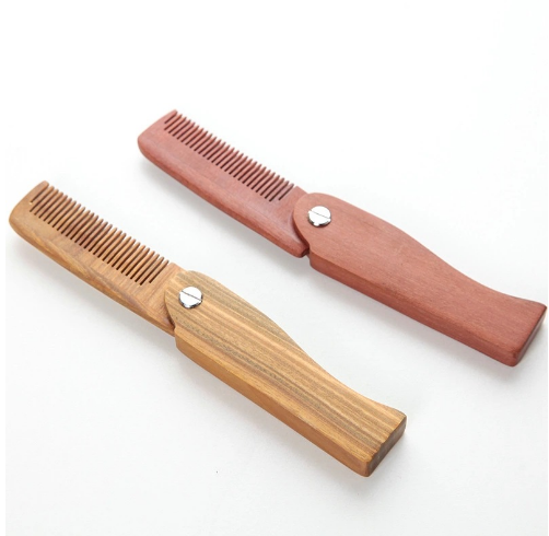 Folding Beard Comb Carrying Pouch for Men All Natural Wooden Beard Gift Box Green Sandalwood Comb fo