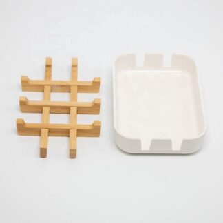 Wholesale Bamboo Soap Dish With Drain Double Layer Soap Holder Container for Bathroom