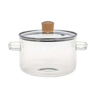 Glass Cooking Pot with Lid Simmer Pot Heat Resistant Borosilicate Glass Saucepan Wooden Handle Glass